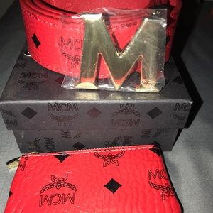 Mcm belt with matching red pouch